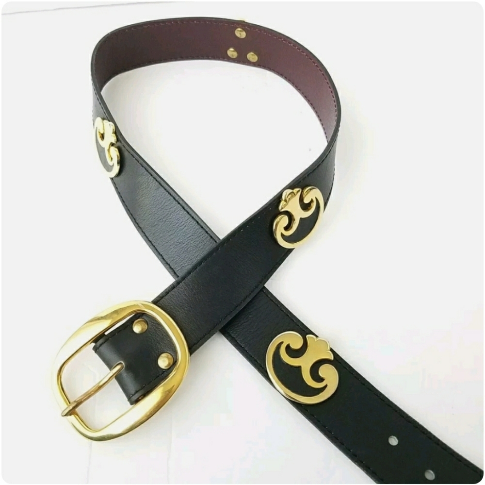 Sepcoeur Elegance Boutique Leather Belt Black w/ Gold-Tone Buckle 34/85